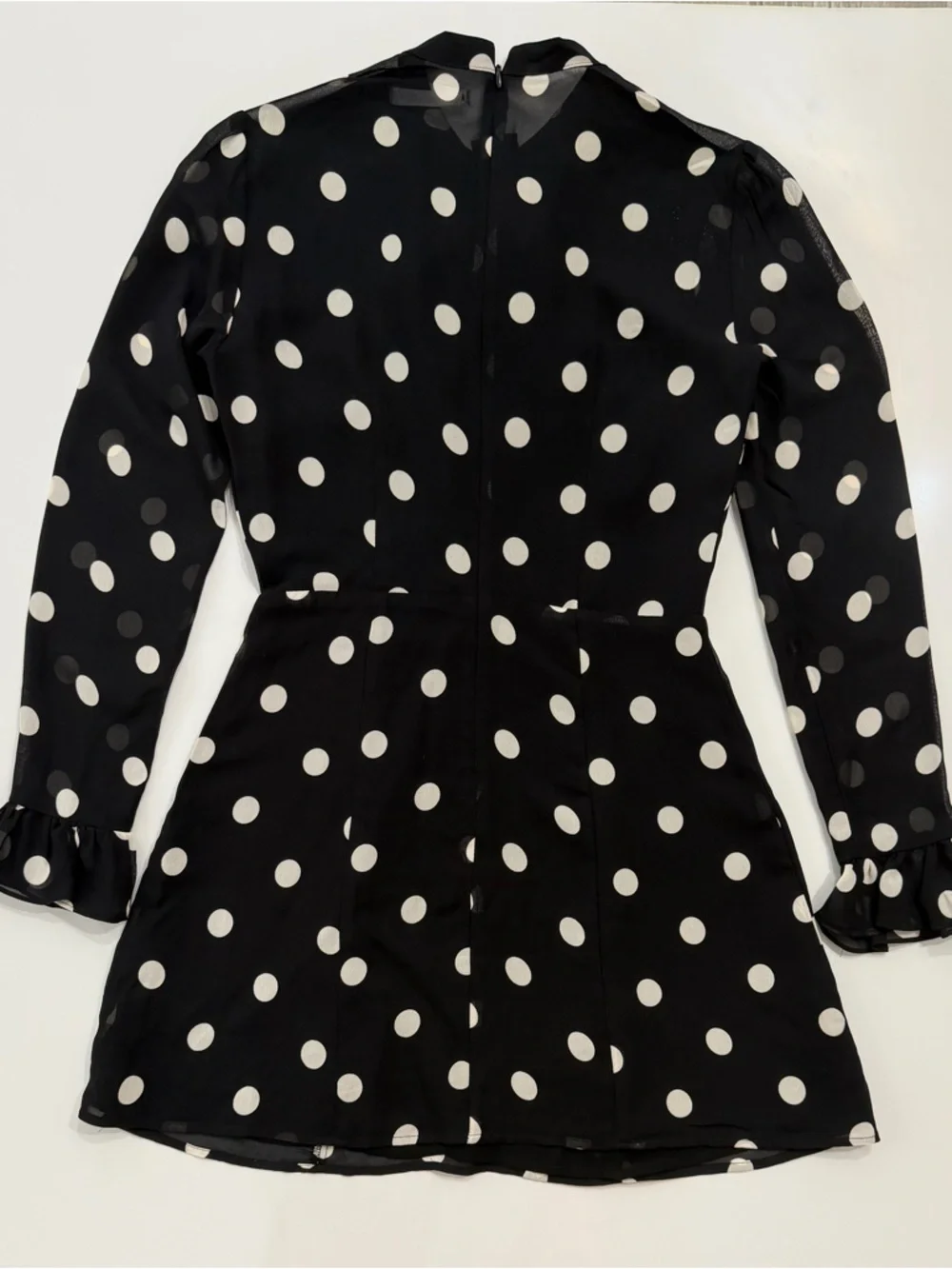 Reformation Fox Polka Dot Mini Dress Black White Tie Neck Size 4 EUC - Picture 4 of 9